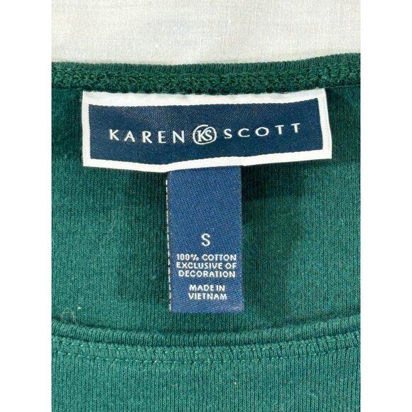 Karen Scott Shirt Women's Small Green Long Sleeve tee with Festive Reindeer - Picture 5 of 8